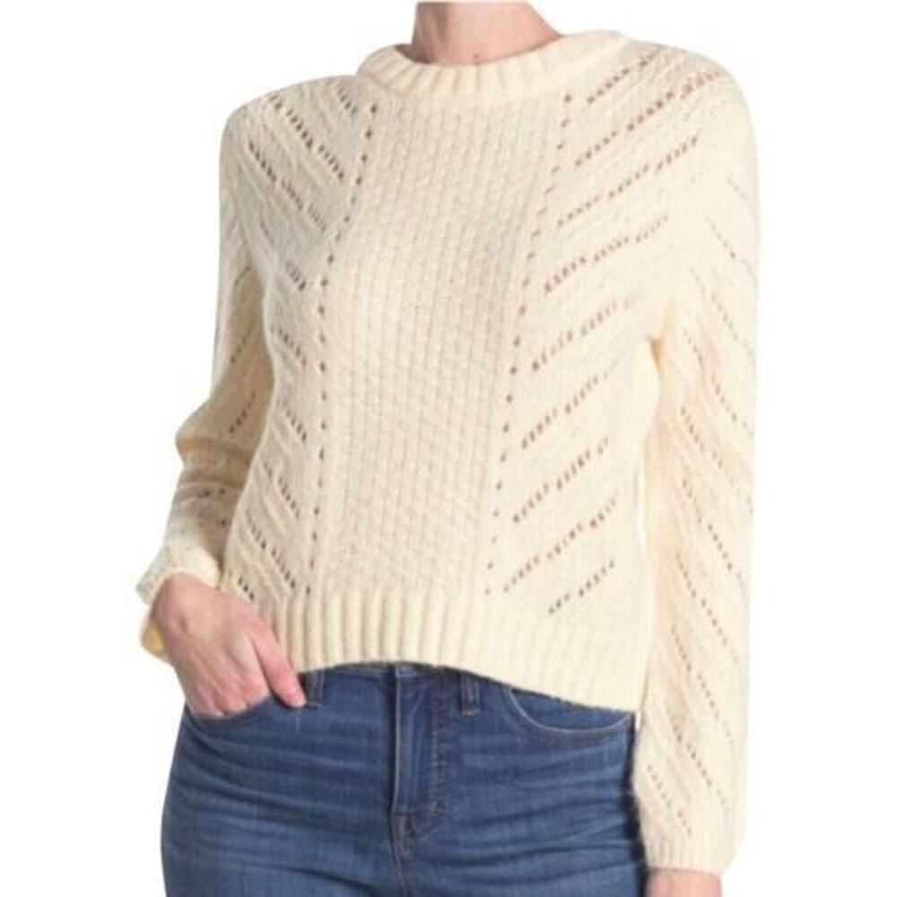 Elodie Women's Long Sleeve Pointelle Crewneck Pullover Sweater Ivory Small
